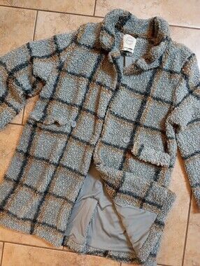 Stoosh Gray Plaid Sherpa Pea Coat